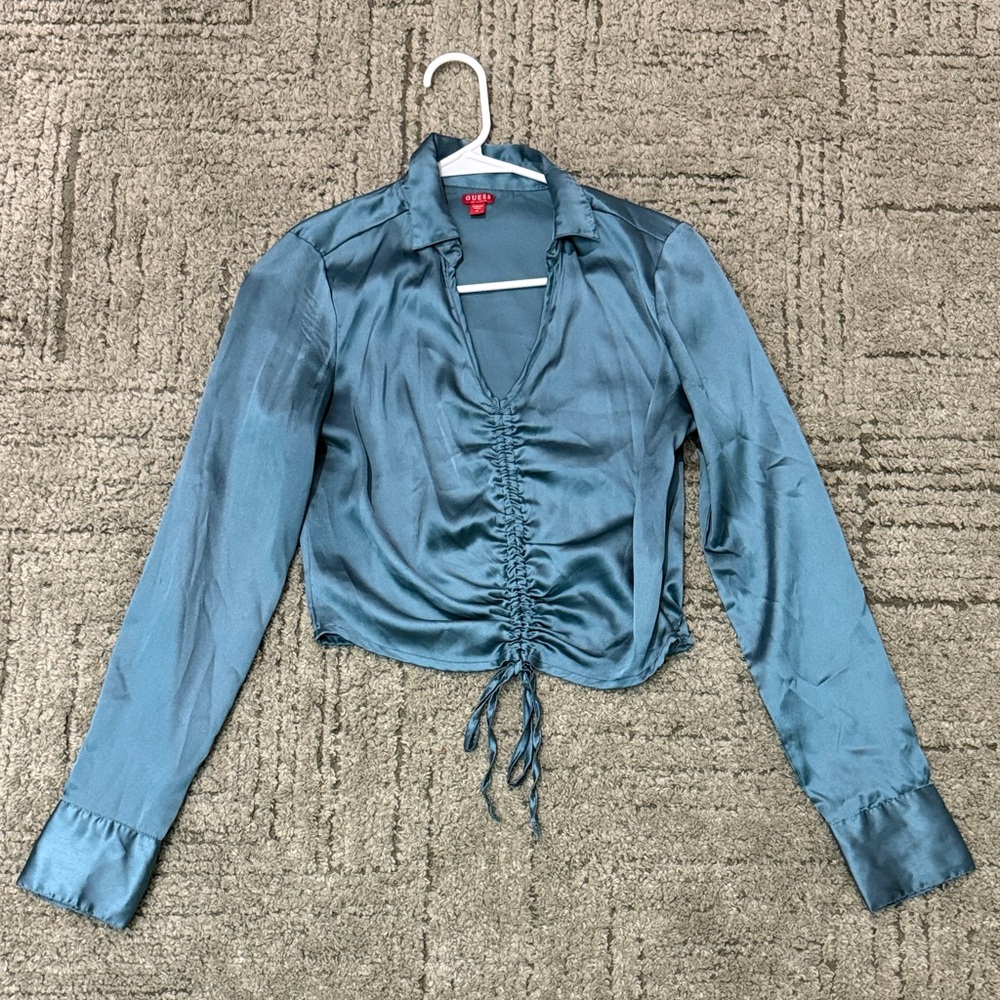 Guess Teal Satin Ruched Blouse